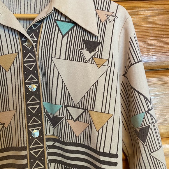 Vintage 70s Geometric Button-Up Disco Shirt - Picture 3 of 5